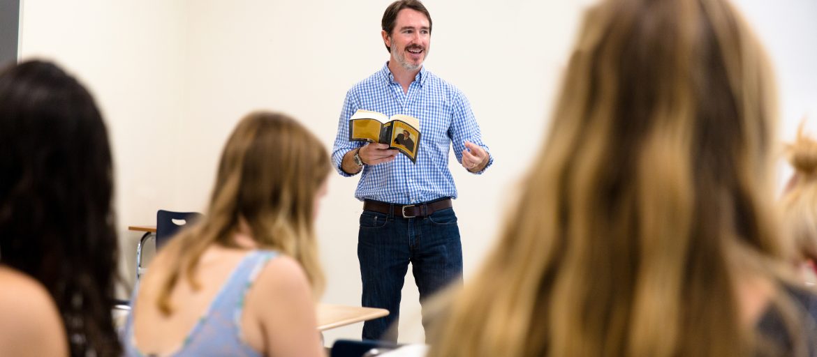 Wiley Cash speaking to students at UNC Asheville