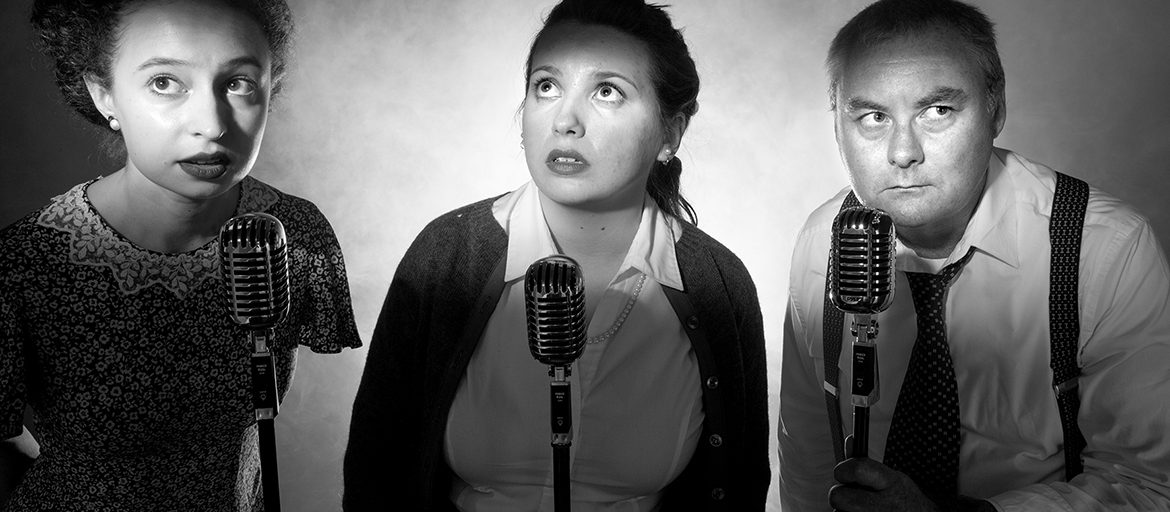 Actors in front of microphones