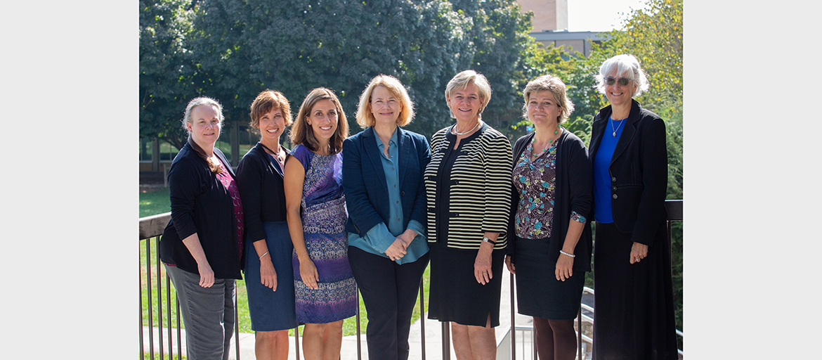 North Carolina Center for Health and Wellness Data Administrator Janice Self, Project Manager Jeanne Dairaghi, and Director of State and Community Collaboration and Project Director for this grant Nicolle Miller with UNC Asheville Interim Provost Karin Peterson, Chancellor Nancy J. Cable, Centers for Disease Control and Prevention Project Officer Margaret Kaniewski, and NCCHW Executive Director and Professor of Health and Wellness at UNC Asheville Amy Joy Lanou