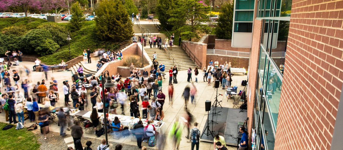 languages-in-action-day-unc-asheville-1170×512 Students gathering in outdoor space on campus