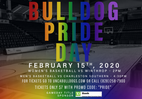 Poster has rainbow-color striped graphic with date/time information