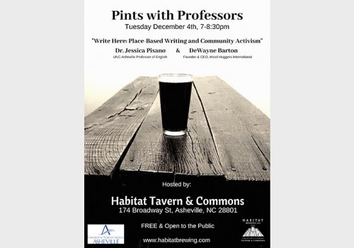 Poster shows pint of stout on a wooden table, with event information