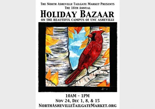 Poster has picture of cardinal and market hours