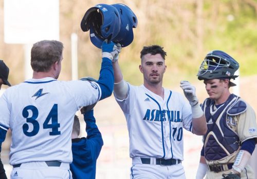 UNC Asheville baseball players at a game.