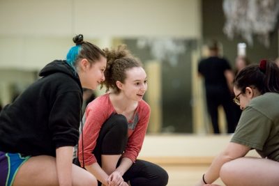 Megan Almond, Morgan Fuller, Madelyn Depodesta rehearsing