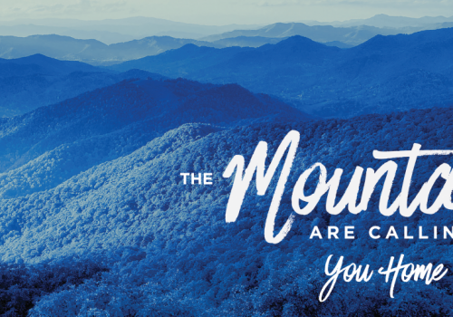 photo of Blue Ridge Mountains with text saying
