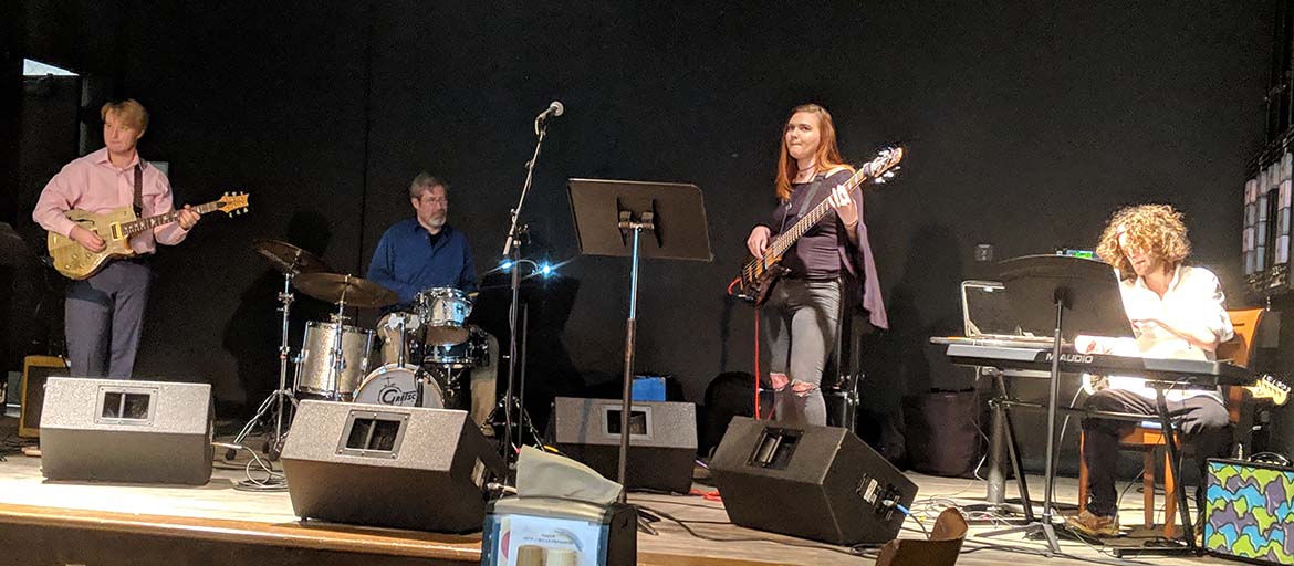live at lunch 2019 students Richmond-web UNC Asheville student guitarist, keyboard player and bassist performing with faculty percussionist Matthew Richmond