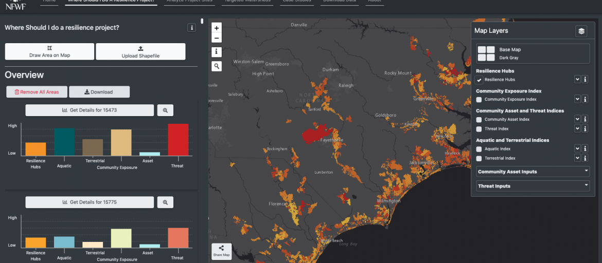 Screenshot of the Coastal Resilience Evaluation and Siting Tool