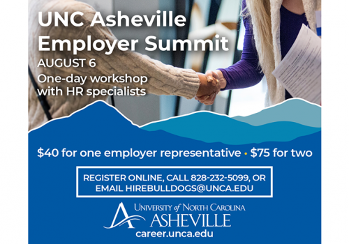 Image of student and employer shaking hands along with event details