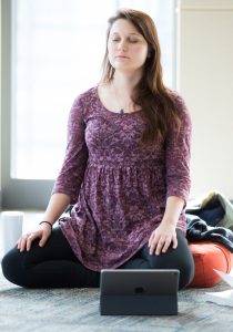 a student meditates