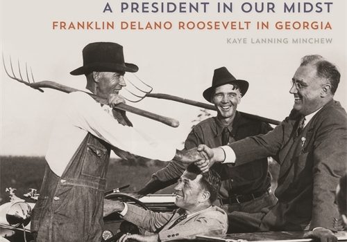 Book cover shows FDR shaking hands with farmers in Georgia