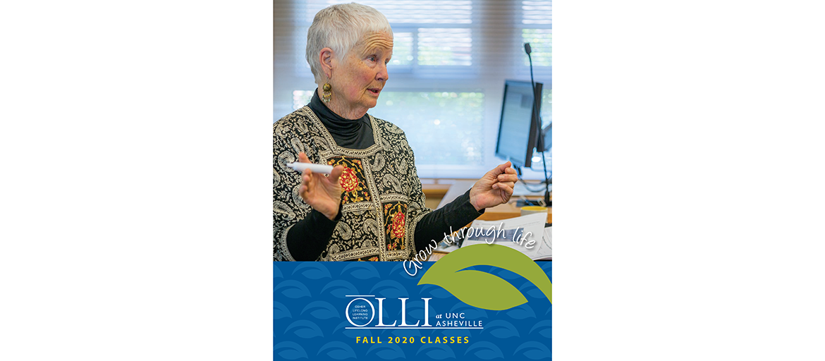 college for seniors course catalog page shows photo of an OLLI instructor with the OLLI logo