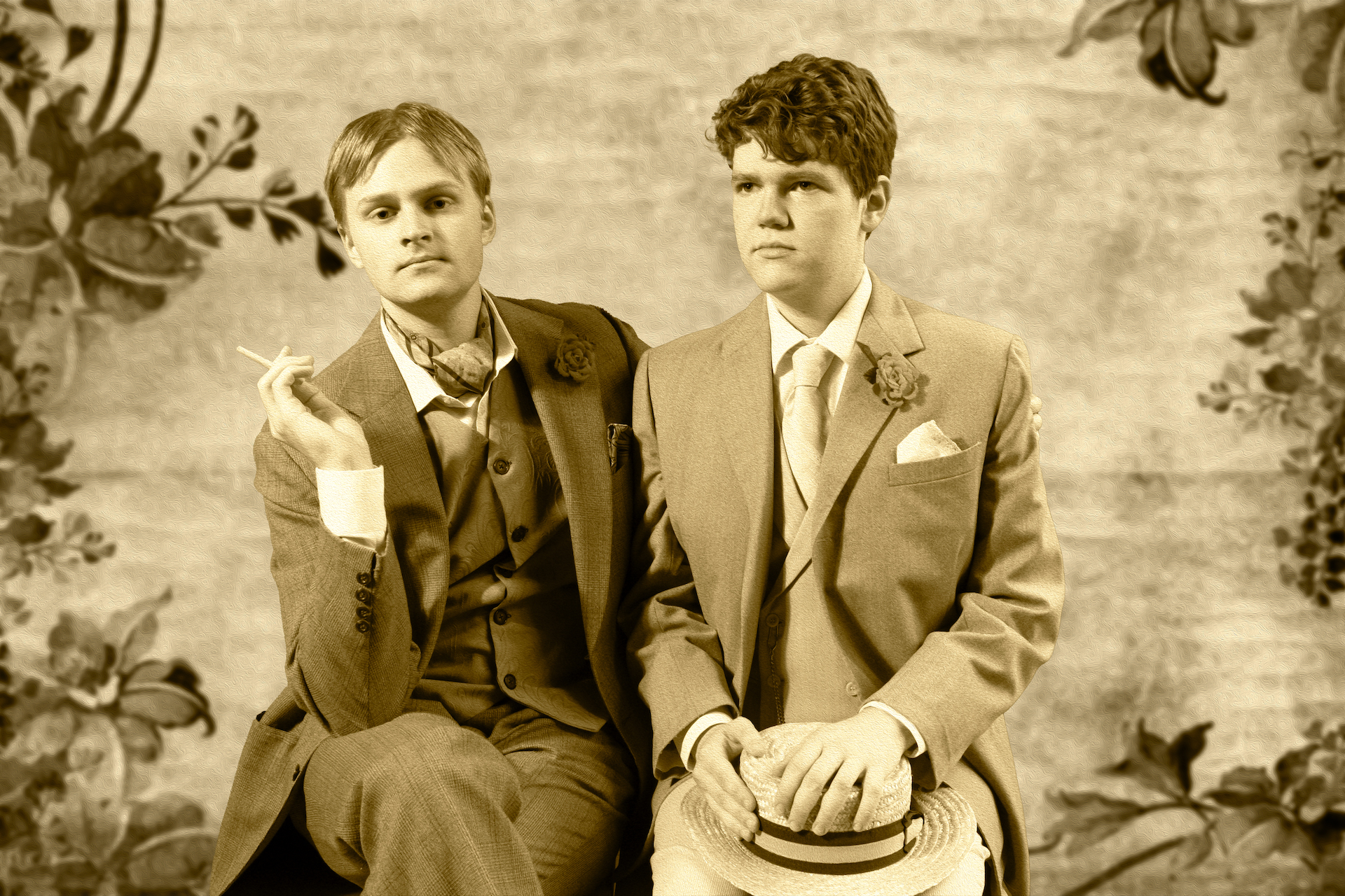 gross-indecency-oscar-wilde Students Ewan Marshall and Bryce Long portray Oscar Wilde and Lord Alfred Douglas in a historically recreated photograph.