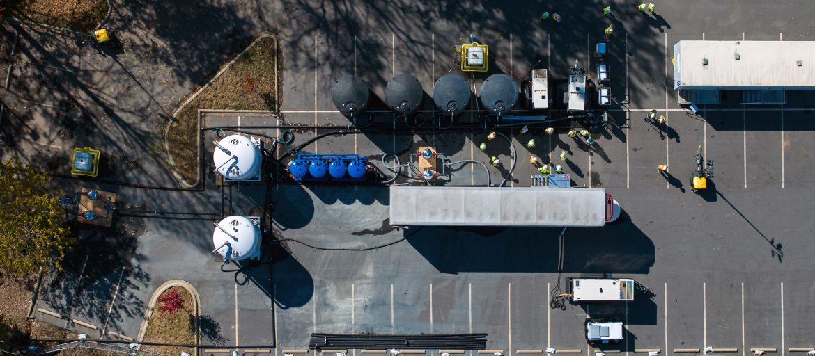 A drone photo of the water treatment system on UNC Asheville's campus.