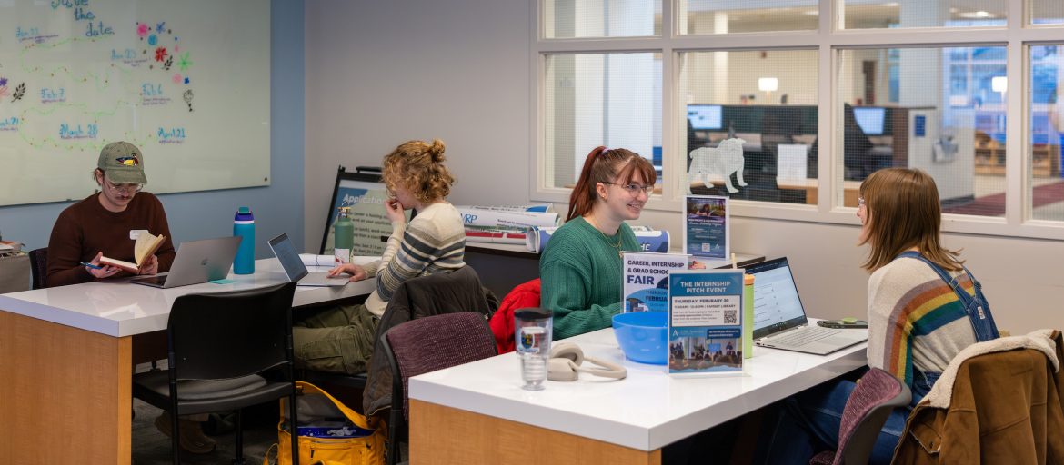 a photo of students studying in the UNC Asheville career center