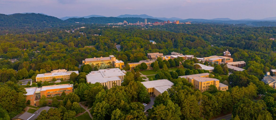 a drone photo of UNC Asheville