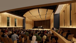 a photo rendering of Lipinsky Hall's renovated performance space.