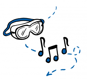 illustration of goggles and music notes
