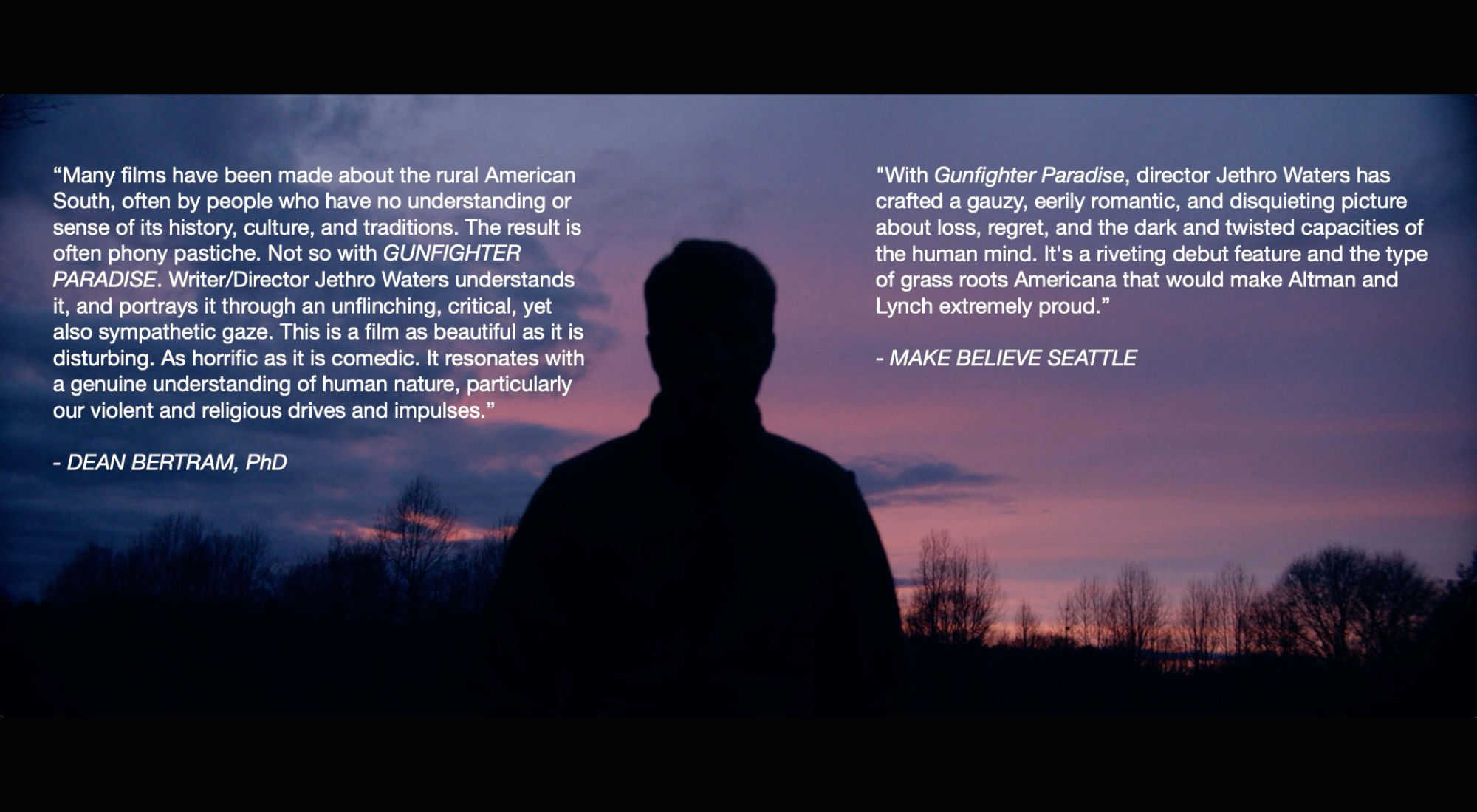 A still from “Gunfighter Paradise” with critics' reviews.