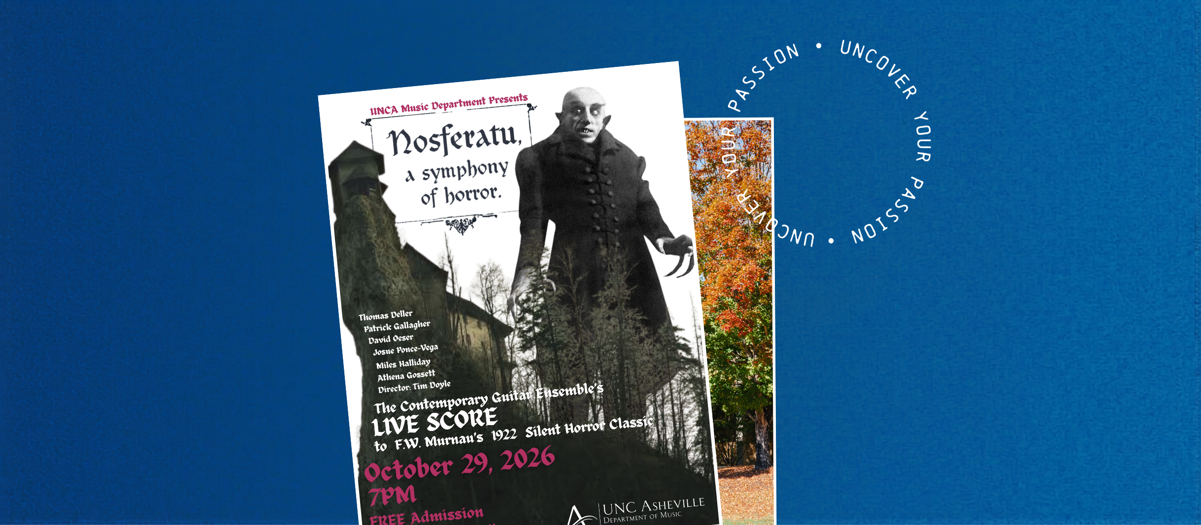 Event poster with blue background and Nosferatu image