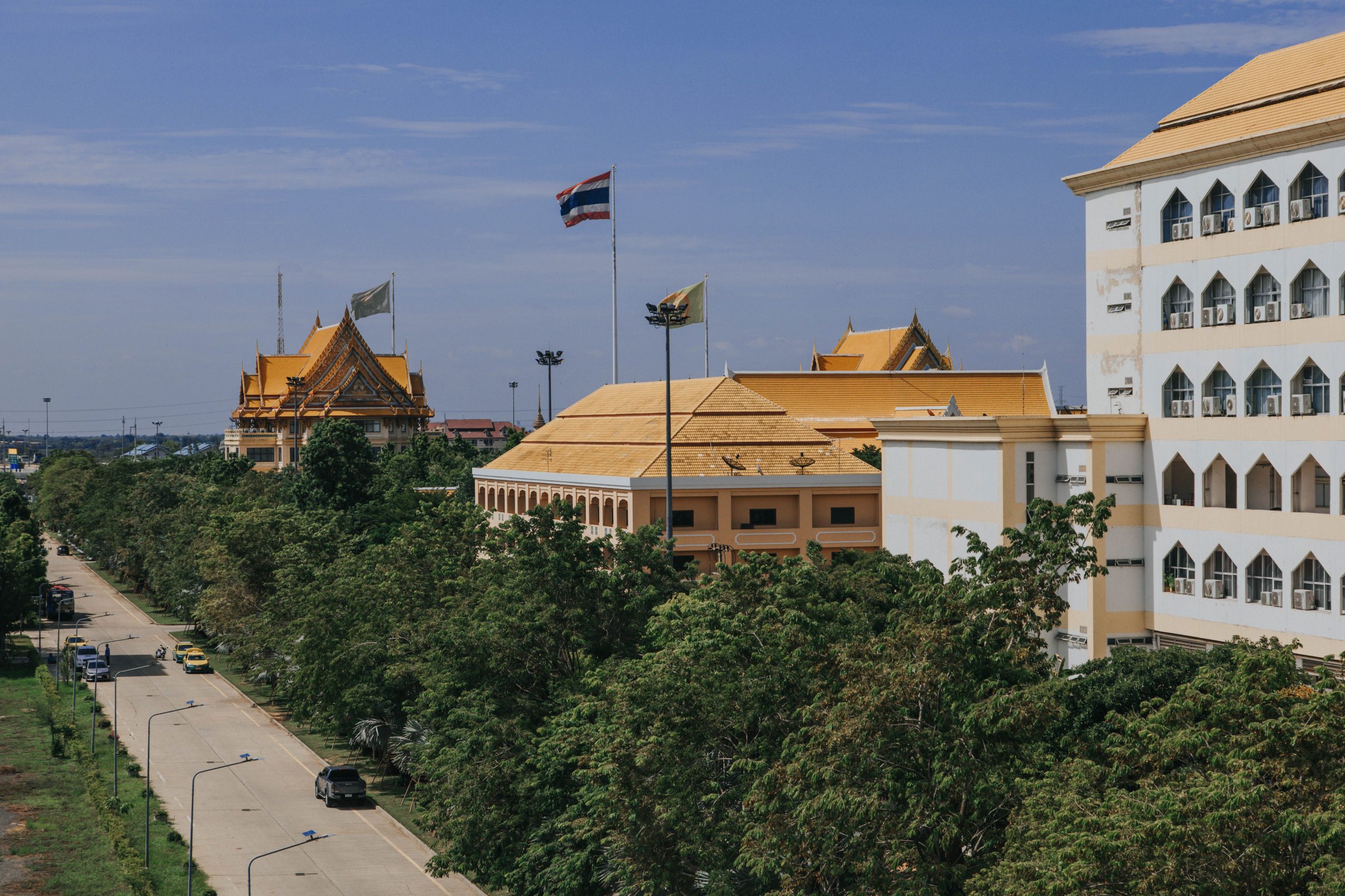 Buildings with golden roofs at Mahidol University in Thailand.