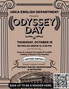 brown event poster with words and qr code